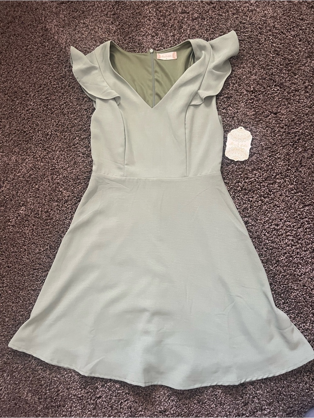 Altar'd State Sage Green Ruffle Sleeve Fit & Flare Mini Dress